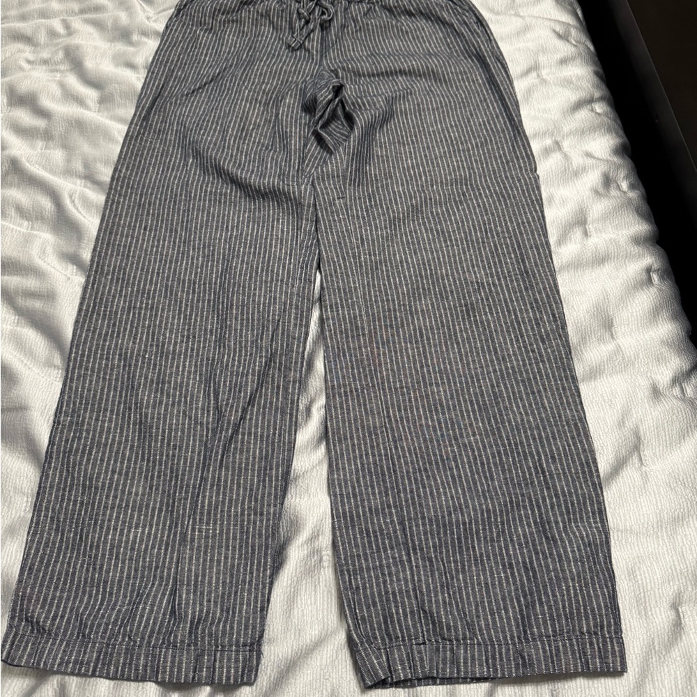 Merona Blue Striped Linen-Blend Pants